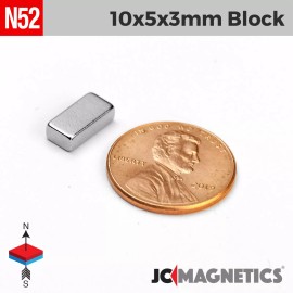 Neodymium 10mm x 5mm x 3mm N52 Small Strong Rare Earth Neodymium Magnet Blocks 10x5x3mm - 50pcs