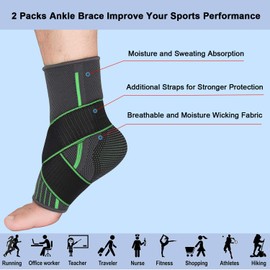 2 Packs Breathable Ankle Brace, Ankle Support Sleeve with Compression Ankle Wrap for Plantar Fasciitis, Ankle Sprain, Ankle Swelling, Joint Pain, Fits All for Women Men (Large, Green)