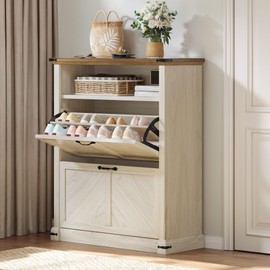 YITAHOME Shoe Cabinet for Entryway, Shoe Storage Cabinet, Slim Shoe Cabinet with Flip-Out Compartments, 40.2" Tall Shoe Organizer Cabinet for Entryway, Hallway, or Closet Storage, Off White