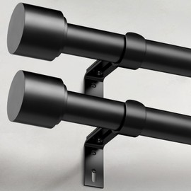 GEEBOBO 2 Pack Black Curtain Rods for Windows 48 to 84 Inch, 1 Inch Adjustable Heavy Duty Easy Install Curtain Rods Set for Outdoor, Patio, Farmhouse, Bedroom, Living Room (Black,30"-90",2 Pack)