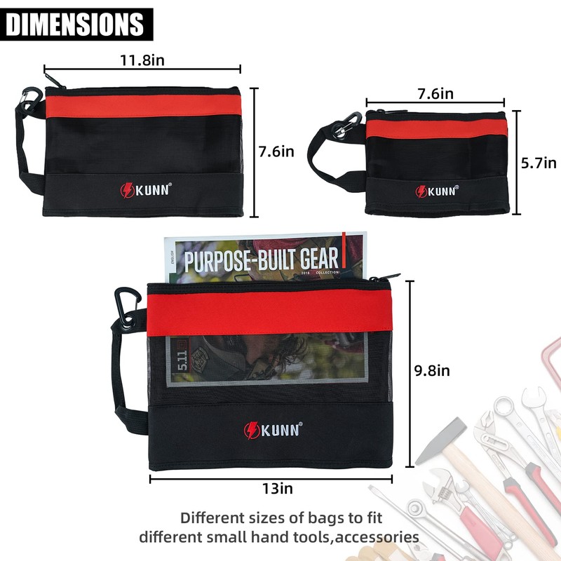 Small Tool Bag,Stand-Up Zipper Pouch Heavy Duty Multi-Purpose Storage Bags,Red,3-Pack