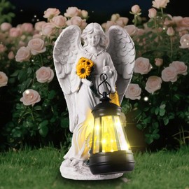 JJALIGHTS Solar Garden Decor Statues 8.8" Resin Angel Figurines Featuring Sunflowers Waterproof Angel Decor for Outside Yard Patio Porch Decoration Gift for Mom Grandma