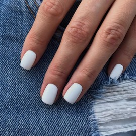 KQueenest Matte White Press On Nails Short Square, Short Acrylic Nails Press ons, Pure Color Glue on Nails Short Coffin, Short Fake Nails Stick on Nails for Women Winter Wear