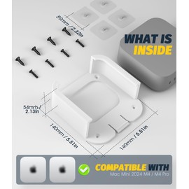 Orzero Under Desk Mount Compatible for 2024 Mac Mini M4/M4 Pro, 3D Printed VESA Monitor Stand Wall Holder Heat Dissipation Design Space Saving Storage Bracket - White