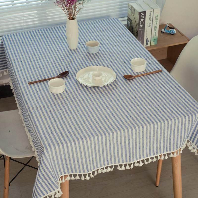 meioro Tablecloths Striped Tassel Table Cloth Rectangular Tablecloth Cotton Linen