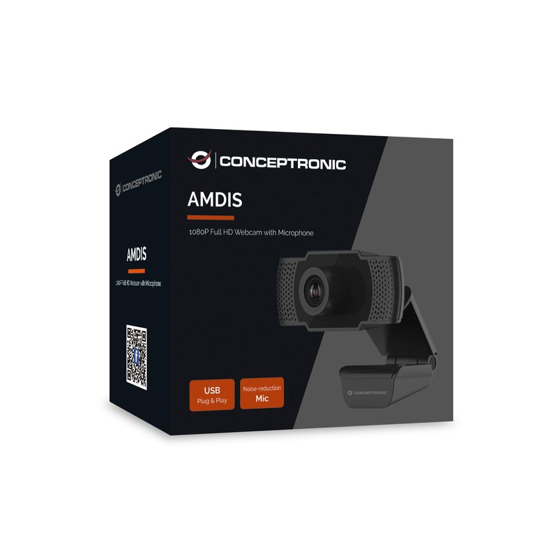 Conceptronic AMDIS01B 1080P Full HD Webcam with Microphone, grey