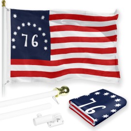 G128 NEW G128 Bennington Flag & Flagpole Set, 6FT White Pole and 3x5FT 150D Flag