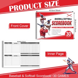 Chiisong 2 Pcs Side by Side Baseball Scorebook 11.5x16 30 Game Softball Scorebook Score Keeping Book Baseball Stats Book Individual Player Stats Batting Average Chart for Score Keeper Coach(Stylish)