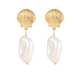 GZQ Gold Shell Drop Dangle Earrings for Women Chunky Statement Seashell Studs Trendy Beach Jewelry Gifts(E8-1)
