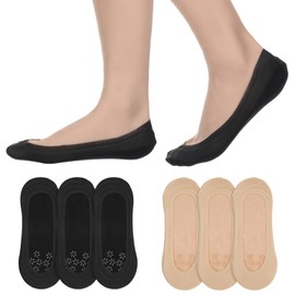 6 Paar Unsichtbare Füßlinge Damen, Ballerina SockenDamen, Nylon-SockenDamen, Atmungsaktiv Rutschfest Flache Socken Für Damen Mädchen (Schwarz, Hautfarbe) 39-43