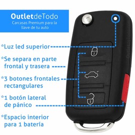 OUTLETDETODO.COM Carcasa Compatible para Llave Control Jetta Clasico Vento Golf A6 Mk6 Luz Led Superior 4 Botones