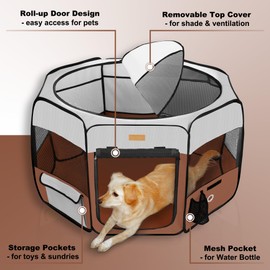 Dog Playpen, Portable Pet Play Pen for Cat, Puppies, Rabbits, Chickens, Foldable Large-Capacity Pet Tent for Indoor/Outdoor Travel Camping Brown