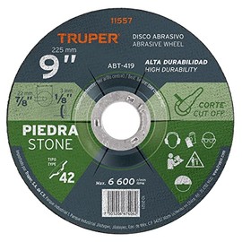 Truper ABT-419, Disco abrasivo para corte de piedra, alto rendimiento, 3.2 mm, 9", 1 pieza