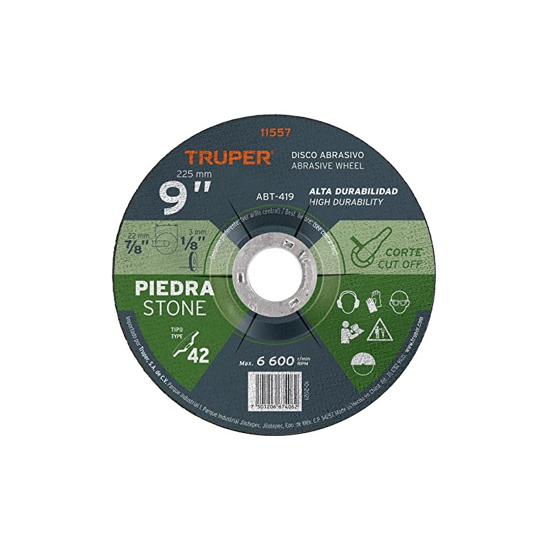 Truper ABT-419, Disco abrasivo para corte de piedra, alto rendimiento,