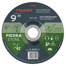 Truper ABT-419, Disco abrasivo para corte de piedra, alto rendimiento, 3.2 mm, 9", 1 pieza