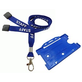 Customcard ltd® Blue Staff Lanyard Metal Clip with Blue ID Card Holder