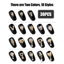 36 Pcs Luxury Nail Charms, TOROKOM 3D Dangle Nail Art Rhinestones Gold Silver Heart Pearl Crystal Gems Nail Diamond for Girl Women DIY Nail Design Craft Jewelry Making