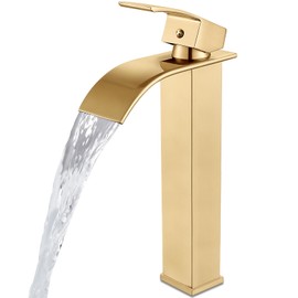 Midanya Waterfall Spout Bathroom Faucet Single Handle 1 Hole Bathroom Sink Faucet,Modern RV Lavatory Vanity Basin Tap with Water Hose,No Drain,Tall Body,Brushed Gold