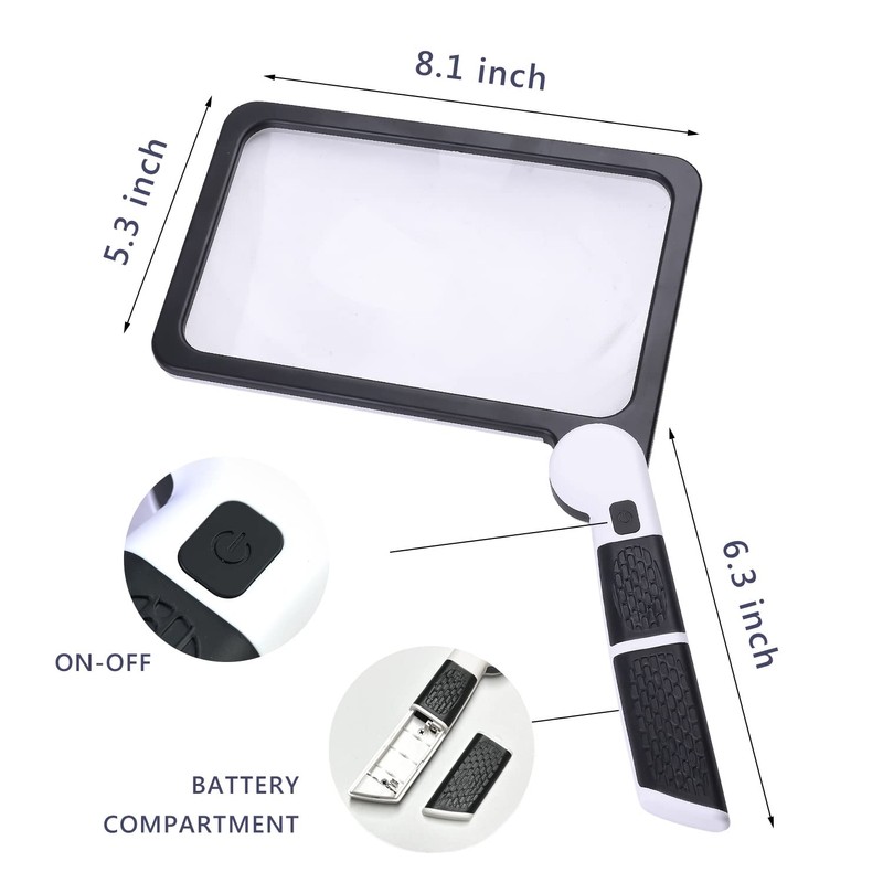 Magnifying Glass with Light, Page 5X Folding Handheld Rectangular Magnifier