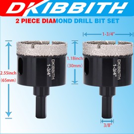 1-3/4" Diamond Hole-Saw Bits with Pilot Drill Bit - 2pc 1 3/4 in Diamond Tipped Tile Hole Saws with Guiding Bit for Accurate Drilling, for Porcelain Tile Ceramic Pots Granite Stone Glass Bottles 45mm