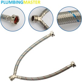 PLUMBERMASTER Washing Machine Hose Splitter Y-Mixer Hose Connector Hose, 3/4 Inch Brass Fittings, Y Split Hot and Cold Hose for Water Stainless Steel Washing Machine Y Mixer