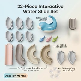 MOYAOSIX Toddler Bath Toys Shark Slide Water Park - 22-Piece Track with Strong Suction - Educational STEM Bathtub Fun - Shower Gifts for Boys Girls