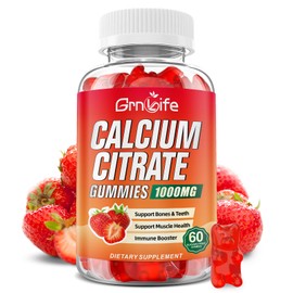Calcium Citrate Gummies, Sugar Free Calcium Citrate 1000mg for Muscle Healthy, Absorption Calcium Supplements for Adults & Kids, Strawberry, 60 Count