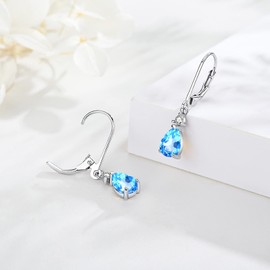 Moonstone Leverback Earrings Turquoise/Moonstone/Cubic Zirconia Birthstone Leverback Earrings for Women Sterling Silver Teardrop Bridal Dangle Earrings Dewdrop Earrings Girls, Metal, Cubic Zirconia