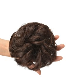 Bun wig point wig extension hair piece with elastic band extension hair ornament wedding after-party date party (1 pc, dark brown)