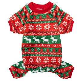 CUSOZWO Dog Christmas Pajamas for Small Medium Dogs - Cute Elk Snowflake Pattern Holiday Dog Pajamas Pet Apparel for Cold Weather - Soft Onesie Dog Pjs Warm Winter Clothes for Dogs, Puppy, Cats