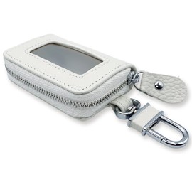 TOMOTHY Smart Key Case with Window, Clear Window, Leather, Single Key Case, Compatible with Smart Keys, white
