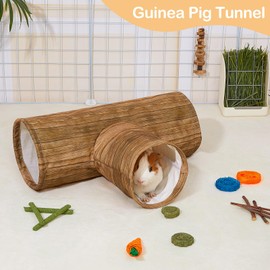 Hedgeink Guinea Pig Tunnel, Collapsible 3 Way Guinea Pigs Hideout Washable Rabbit Tunnel with Chew Toys Rabbit Toys for Guinea Pig Cage Accessories