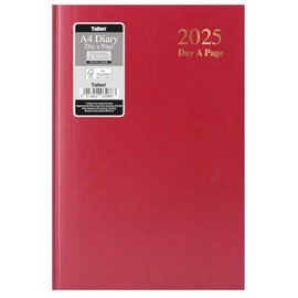 2025 A4 Page a Day Padded Hardback Diary with Full Page Saturday Sunday - Red