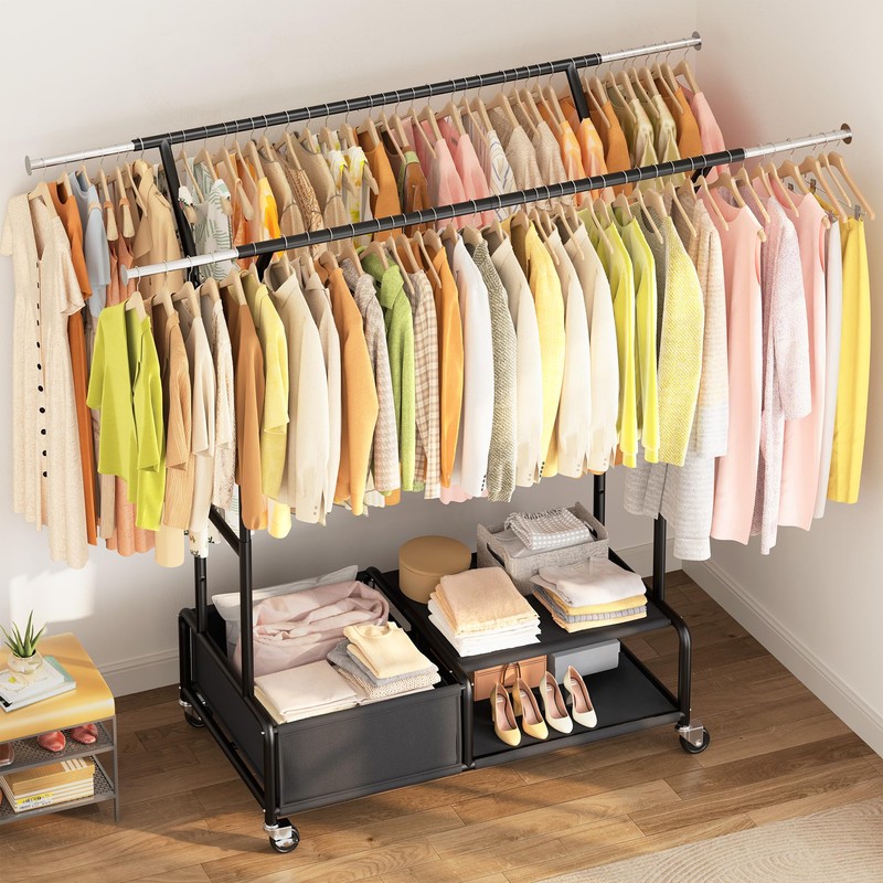 Raybee Clothes Racks for Hanging Clothes with Shelves 400LBS, Adjustable