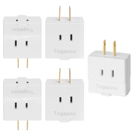 2-Prong 3-Outlet Polarized Plug Wall Plug Extender 5 Pack, 2-Prong to 2-Prong 3 Side Outlet Plug Splitter Converter, Multi Plug Outlet Spaced Adapter, Non-Ground Outlet for Old Home, Hotel, White