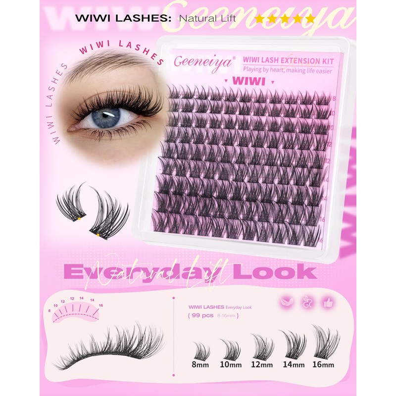 5 Styles Lash Clusters Kit, GLITZ/MANGA/WIWI/BOTTOM Cluster Eyelash Extensions, 3D