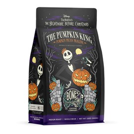Bones Coffee Company Pumpkin King Flavored Whole Coffee Beans Pumpkin Pecan Praline Flavor, Made with Arabica Coffee Beans, Medium Roast Coffee Inspired by The Nightmare Before Christmas (12 oz)