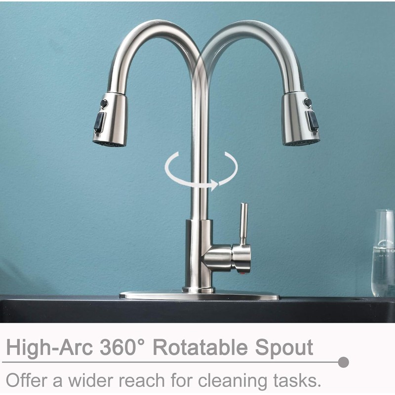 Kitchen Faucet with Pull Down Sprayer, Lead-Free Modern Single Handle