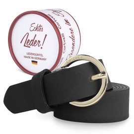 Cartvelli Women's Leather Belt 2.5 cm Narrow with Gift Box - Made in Germany - Clasp Gold, black