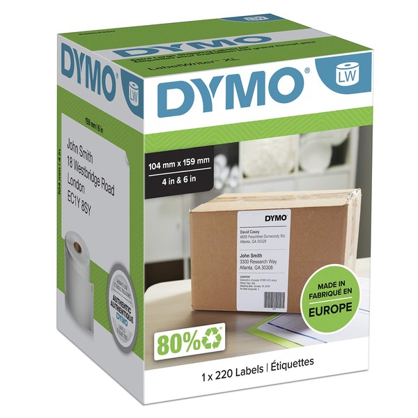 Dymo 104 mm x 159 mm LW Extra Large Shipping Labels for LabelWriter 4 XL Label Maker, Roll of 220, Authentic, Black Print on White