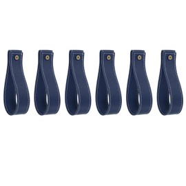 sourcing map 6pcs Artificial Leather Curtain Rod Holder 1 x 4.7 Inches Wall Hanging Straps Curtain Rod Hook Brackets Hangers with Screws for Home Bathroom Kitchen Bedroom, Dark Blue