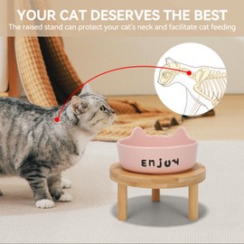 3PCS Elevated Cat Bowls with Silicone Slow Food Dispenser,Wide Raised Ceramic Cat Dishes with Bamboo Stand, Whisker Friendly Pet Water or Food Plates Feeding Station for Indoor Cats, Kitten