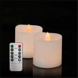 MISSTIME 3x3 Flickering Flameless Candles Set of 2,3 inch Real Wax LED 600 Hours Battery Candles with Timer Remote,Control for Valentines Day Wedding Party Holiday Indoor/Outdoor, White