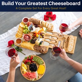 VAREZZA Large Charcuterie Boards Gift Set: Bamboo Cheese Board and Knife Set, Cheese Tray- Unique for Women, 10 Host Accessories, House Warming Gifts New Home, Wedding Gifts for Couple