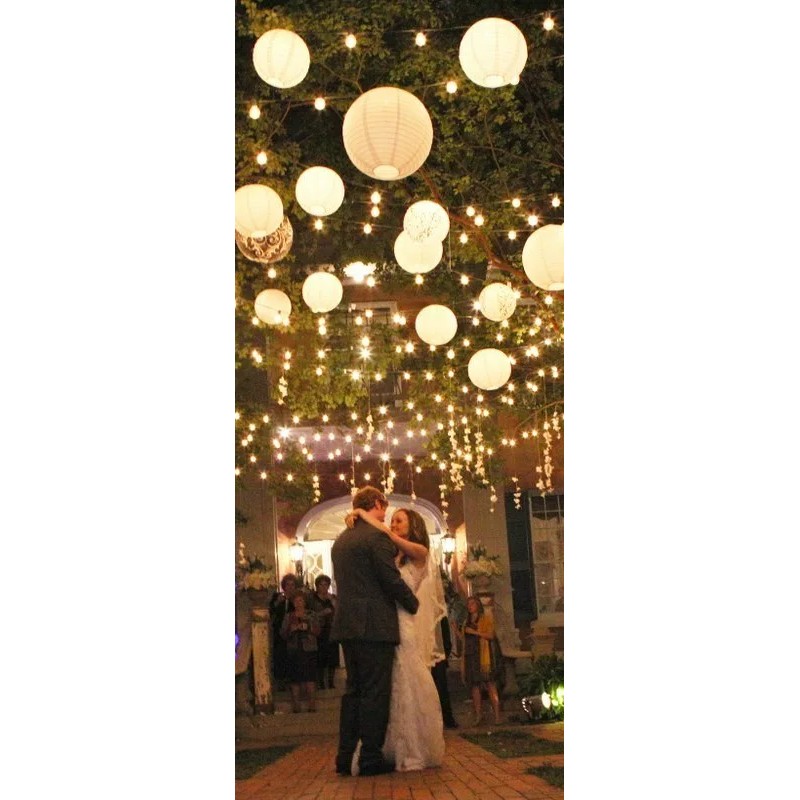 Quasimoon 12" White Round Paper Lantern, Even Ribbing, Hanging Decoration