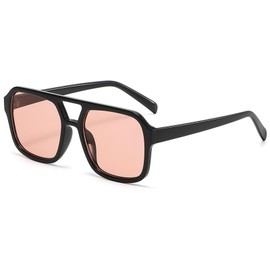 VOLZIOTUS Retro Aviator Sunglasses for Women Men 70s Vintage Trendy, Square Retro Double Bridge Aviators Sun Glasses