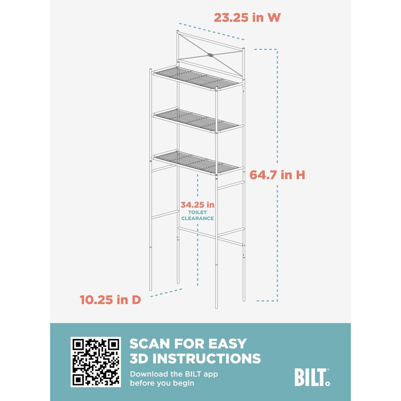 Zenna Home Over the Toilet Storage Shelf Space Saver, Behind