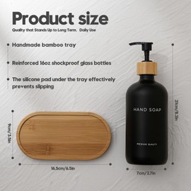 Hand and Dish Soap Dispenser Set by - Kitchen Soap Dispenser Set with Tray - Bamboo Pump Bottles for Kitchen Sink - Boho Modern Home Decor, Neutral Home Accessories (Black)