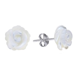 AeraVida "Rose of Innocence" White Mother of Pearl .925 Sterling Silver Stud Earrings