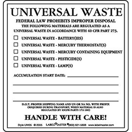 Labelmaster UW05 Universal Waste Label, PVC-Free Film Stock (Pack of 100)